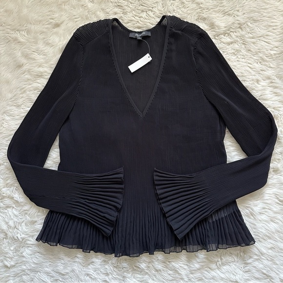 Madewell Blouse Pleated Flare-Sleeve Top Semisheer Black XXS NWT New - Picture 3 of 14